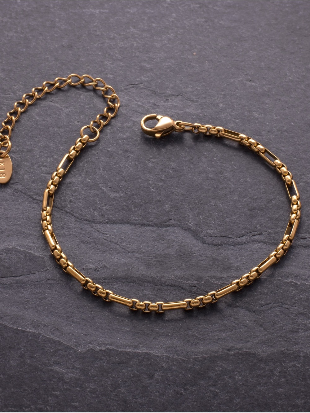 Stainless Steel Yellow IP-plated Rounded Box 6inch Bracelet with 2inch Extention